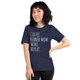 Berner Dog Themed Clothes - Canine Tee Shirt For Humans - Gifts for Wine, Beer & Dog Lovers - Coffee, Berner Mom, Wine, Repeat T-Shirt - Navy