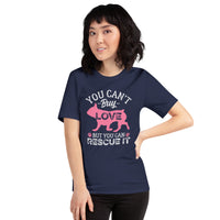 Frenchie Dog Themed Clothes - Funny Canine Tee Shirts For Humans - Gifts for Dog Lovers - You Can't Buy Love But You Can Rescue It Tee - Navy