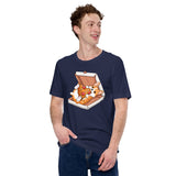 Corgi Dog Themed Clothes - Gifts for Fast Food & Dog Lovers - Canine Tee Shirts For Humans - Cute Puppy Enjoying A Pizza Slice T-Shirt - Navy