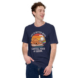 Goldendoodle Dog Themed Clothes - Canine Tee Shirts For Humans - Gifts for Dog Lovers - Life Is Better With Dogs, Books & Coffee Shirt - Navy