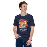 Beagle Dog Themed Clothes - Gifts for Dog Lovers - Funny Canine Tee Shirts For Humans - Life Is Better With Dogs, Books & Coffee Shirt - Navy