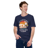 Golden Retriever Dog Themed Clothes - Gift for Dog Lover - Canine Tee Shirts For Humans - Life Is Better With Dogs, Books & Coffee Tee - Navy