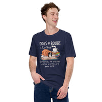 Boxer Dog Themed Clothes & Attire - Funny Canine Tee Shirts For Humans - Gifts for Dog Lovers & Owners - Dogs, Books And Coffee T-Shirt - Navy