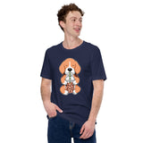 Beagle Dog Themed Clothes & Attire - Gifts for Dog Lovers - Funny Canine Tee Shirts For Humans - Beagle Enjoying A Bubble Tea Cup Shirt - Navy