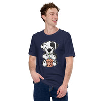 Great Dane Dog Themed Clothes - Canine Tee Shirts For Humans - Gifts for Dog Lovers - Cute Great Dane Enjoying A Bubble Tea Cup T-Shirt - Navy