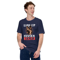 German Shepherd Dog Themed Clothes - Gifts for GSD G9 Dog Lovers - Funny Canine Tee Shirts For Humans - Ears Up, System Armed T-Shirt - Navy