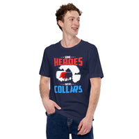 Pit Bull Dog Themed Clothes - Gifts for Bully Dog Moms & Lovers - Funny Canine Tee Shirts For Humans - Some Heroes Wear Collars T-Shirt - Navy