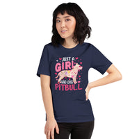 Pit Bull Dog Themed Clothes - Gifts for Bully Dog Lovers - Funny Canine Tee Shirts For Humans - Just A Girl Who Loves Pitbull T-Shirt - Navy