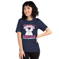 Pit Bull Dog Themed Clothes - Gifts for Bully Dog Lovers - Funny Canine Tee Shirts For Humans - Educate, Don't Discriminate T-Shirt - Navy