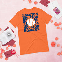 Retro Houston Baseball Emblem Fanatic T-Shirt: Gift Ideas for Him & Her, Baseball Enthusiasts & Lovers - Vintage Game Day Shirt - Orange, Back