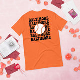 Retro Baltimore Baseball Emblem Fanatic T-Shirt: Gift Ideas for Him & Her, Baseball Enthusiasts & Lovers - Vintage Game Day Shirt - Orange, Back