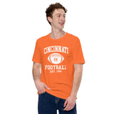 Cincinnati Est.1968 T-Shirt - Football Fanatic Vintage Graphic Shirt: Ideal Gifts for Football Fans - Retro Style Game Day Shirt - Orange