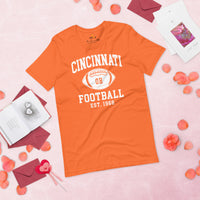 Cincinnati Est.1968 T-Shirt - Football Fanatic Vintage Graphic Shirt: Ideal Gifts for Football Fans - Retro Style Game Day Shirt - Orange