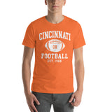 Cincinnati Est.1968 T-Shirt - Football Fanatic Vintage Graphic Shirt: Ideal Gifts for Football Fans - Retro Style Game Day Shirt - Orange, Men