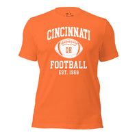 Cincinnati Est.1968 T-Shirt - Football Fanatic Vintage Graphic Shirt: Ideal Gifts for Football Fans - Retro Style Game Day Shirt - Orange