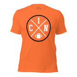 Cincinnati Football Emblem Fanatic Vintage Graphic T-Shirt: Retro Style, Ideal Gifts for Him & Her, Football Fans - Game Day Tee - Orange