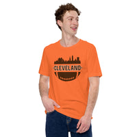 Cleveland Skyline Football Fanatic Vintage Graphic T-Shirt: Gift Ideas for Him & Her, Football Fans - Retro Style Game Day Shirt - Orange