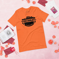 Cincinnati Skyline Football Fanatic Vintage Graphic T-Shirt: Gift Ideas for Him & Her, Football Fans - Retro Style Game Day Shirt - Orange