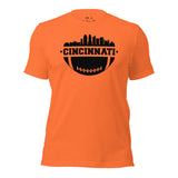 Cincinnati Skyline Football Fanatic Vintage Graphic T-Shirt: Gift Ideas for Him & Her, Football Fans - Retro Style Game Day Shirt - Orange