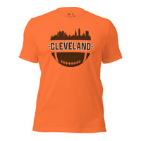 Cleveland Skyline Football Fanatic Vintage Graphic T-Shirt: Gift Ideas for Him & Her, Football Fans - Retro Style Game Day Shirt - Orange