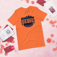 Denver Skyline Football Fanatic Vintage Graphic T-Shirt: Gift Ideas for Him & Her, Football Fans - Retro Style Game Day Shirt - Orange