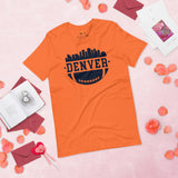 Denver Skyline Football Fanatic Vintage Graphic T-Shirt: Gift Ideas for Him & Her, Football Fans - Retro Style Game Day Shirt - Orange