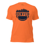 Denver Skyline Football Fanatic Vintage Graphic T-Shirt: Gift Ideas for Him & Her, Football Fans - Retro Style Game Day Shirt - Orange