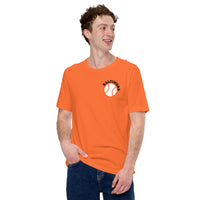 Retro Baltimore Baseball Emblem Fanatic T-Shirt: Gift Ideas for Him & Her, Baseball Enthusiasts & Lovers - Vintage Game Day Shirt - Orange, Front
