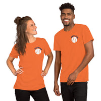 Retro Houston Baseball Emblem Fanatic T-Shirt: Gift Ideas for Him & Her, Baseball Enthusiasts & Lovers - Vintage Game Day Shirt - Orange, Front, Unisex