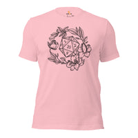 DnD & RPG Games T-Shirt - Xmas Gaming Gift Ideas for Her, Typical Gamers & Game Lovers - Floral D&D Dice Cottagecore Aesthetic Shirt - Pink