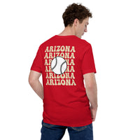 Retro Arizona Baseball Emblem Fanatic T-Shirt: Gift Ideas for Him & Her, Baseball Enthusiasts & Lovers - Vintage Game Day Tee - Red, Back