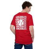 Retro Cincinnati Baseball Emblem Fanatic T-Shirt: Gift Ideas for Him & Her, Baseball Enthusiasts & Lovers - Vintage Game Day Tee - Red, Back