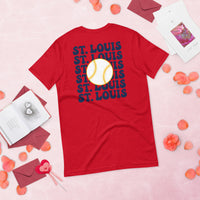 Retro St. Louis Baseball Emblem Fanatic T-Shirt: Gift Ideas for Him & Her, Baseball Enthusiasts & Lovers - Vintage Game Day Shirt - Red, Back