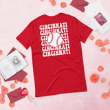 Retro Cincinnati Baseball Emblem Fanatic T-Shirt: Gift Ideas for Him & Her, Baseball Enthusiasts & Lovers - Vintage Game Day Tee - Red, Back