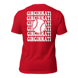 Retro Cincinnati Baseball Emblem Fanatic T-Shirt: Gift Ideas for Him & Her, Baseball Enthusiasts & Lovers - Vintage Game Day Tee - Red, Back