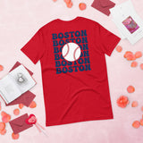 Retro Boston Baseball Emblem Fanatic T-Shirt: Gift Ideas for Him & Her, Baseball Enthusiasts & Lovers - Game Day Tee - Red, Back