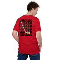 Hockey Game Outfit & Attire - Bday & Christmas Gift Ideas for Hockey Players & Goalies - Retro Chicago Hockey Emblem Fanatic T-Shirt - Red, Back