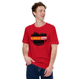 Kansas City Skyline Football Fanatic Vintage Graphic T-Shirt: Gift Ideas for Him & Her, Football Fans - Retro Style Game Day Shirt - Red