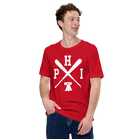 Vintage Philadelphia Baseball Emblem Fanatic T-Shirt: Ideal Gifts for Him & Her, Baseball Lovers & Enthusiasts - Retro Game Day Shirt - Red