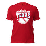 Vintage Texas Skyline Baseball Fanatic Shirt: Gift Ideas for Him & Her, Baseball Lovers & Enthusiasts - Retro Style Game Day Shirt - Red