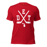 Hockey Game Outfit & Attire - Bday & Christmas Gift Ideas for Hockey Players & Goalies - Retro Detroit Hockey Emblem Fanatic Shirt - Red