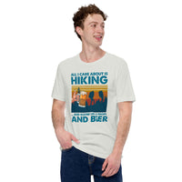 Hiking & Beer Lover T-Shirt - Hikecore Tee for Wanderlust, Camper - All I Care About Is Hiking, Maybe Like 3 People And Beer Shirt  - Silver