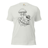 Mushroom & Snail Aesthetic Goblincore Shirt - Cottagecore, Forestcore Botanical Tee for Forager, Mushroom Hunter & Nature Enthusiast - Silver