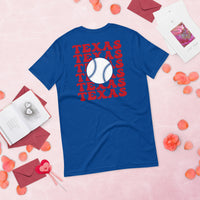 Retro Texas Baseball Emblem Fanatic T-Shirt: Gift Ideas for Him & Her, Baseball Enthusiasts & Lovers - Vintage Game Day Shirt - True Royal, Back