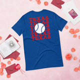 Retro Texas Baseball Emblem Fanatic T-Shirt: Gift Ideas for Him & Her, Baseball Enthusiasts & Lovers - Vintage Game Day Shirt - True Royal, Back