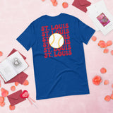 Retro St. Louis Baseball Emblem Fanatic T-Shirt: Gift Ideas for Him & Her, Baseball Enthusiasts & Lovers - Vintage Game Day Tee - True Royal, Back
