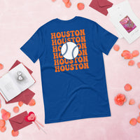 Retro Houston Baseball Emblem Fanatic T-Shirt: Gift Ideas for Him & Her, Baseball Enthusiasts & Lovers - Vintage Game Day Tee - True Royal, Back