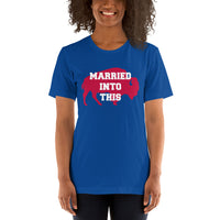 Buffalo Football Fanatic Vintage Graphic T-Shirt: Gifts for Football Fans - Game Day Shirt - Bison Shirt - Married Into This Shirt - True Royal, Women