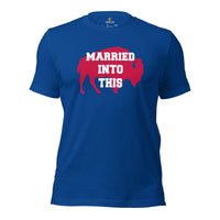 Buffalo Football Fanatic Vintage Graphic T-Shirt: Gifts for Football Fans - Game Day Shirt - Bison Shirt - Married Into This Shirt - True Royal