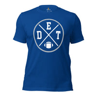 Detroit Football Emblem Fanatic Vintage Graphic T-Shirt - Game Day Shirt - Retro Style, Ideal Gifts for Him & Her, Football Fans - True Royal